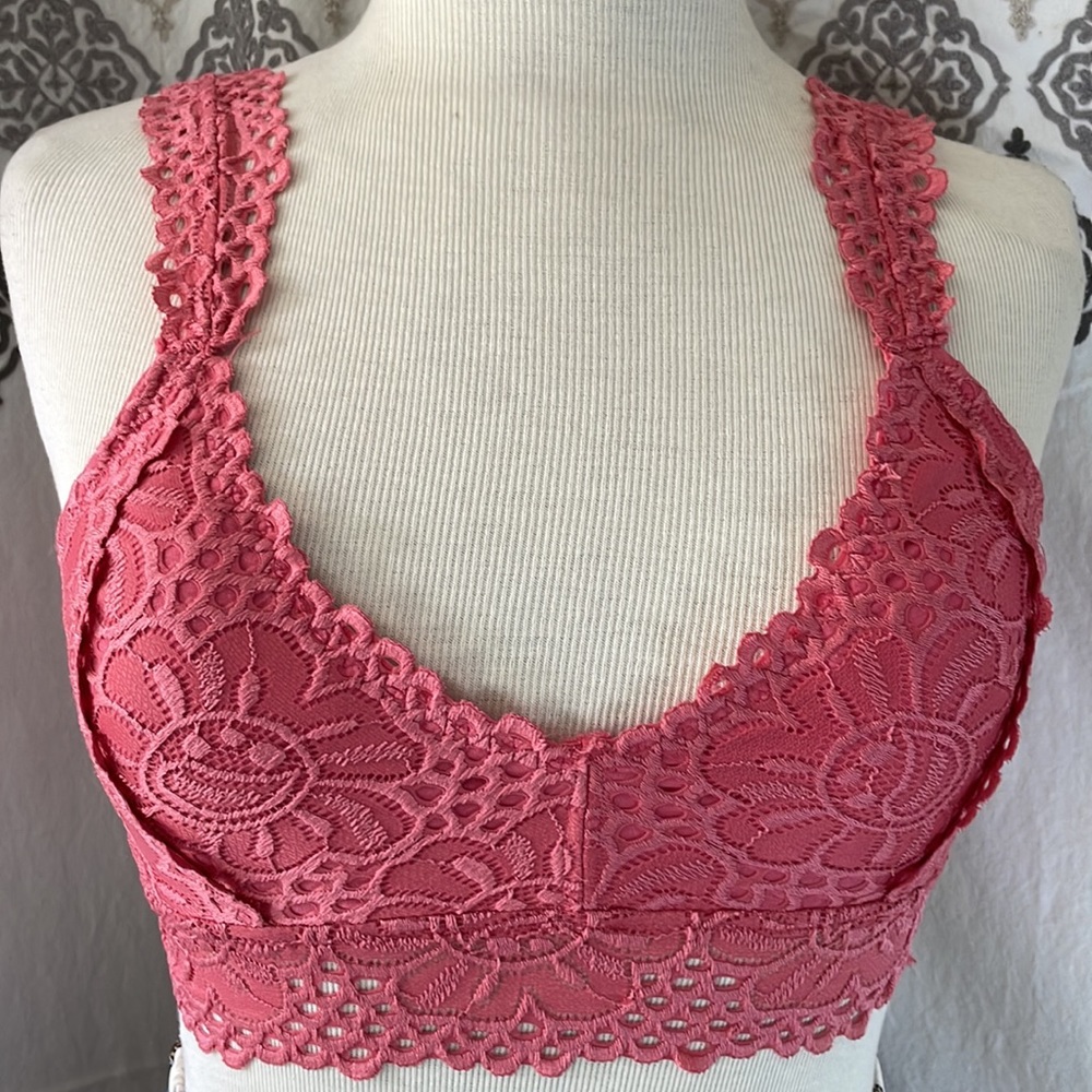Two bralettes one cream other rose pink  size medium